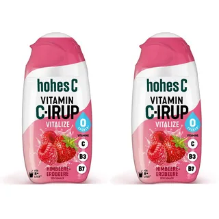 hohes C Vitamin C-IRUP Vitalize, Himbeere-Erdbeere-Geschmack, 1 x 65ml für ca. 8 Liter Fertiggetränk, mit Vitamin B7 Biotin, B3 Niacin und Vitamin C, ohne zugesetzten Zucker & Caloriefree