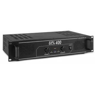 SkyTec SPL400 PA Verstärker Endstufe 400 Watt, mit 3-Band-Equalizer, 3 Kanal Input, Chinch, AUX, Amplifier ideal für kleine DJ Boxen, Clubs, Bars und Gastronomie, Schwarz