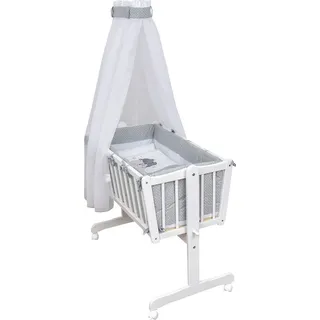 Baby-Delux Wiegenset Bettwäsche Set 6-tlg für Babywiege Loving Bears gepunktet (ohne Wiege) - Weiß/Grau