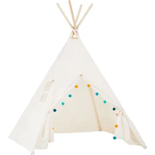 Rainbow Kids Tipi Zelt für Kinder | Baumwollsegeltuch Tippi Kinderzelt, Mehrere Muster und Farben mit und ohne Spielzubehör für Outdoor- und Indoor-Kinderspaß (Pompon, ohne Zubehör)