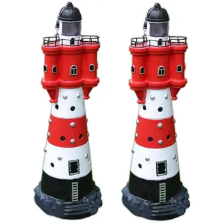 2er Set XL LED Solar Leuchtturm 50 cm | Garten Deko Leuchtfeuer Rot Weiß | Gartendeko Beleuchtung Mit Dämmerungssensor | Solarbeleuchtung Gartend...