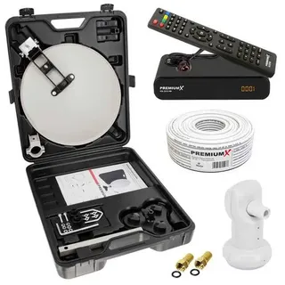 Premium X Camping SAT Anlage komplett Satelliten-Schüssel TV Receiver Single LNB 10m Kabel F-Stecker im Koffer ideales Camp Zubehör