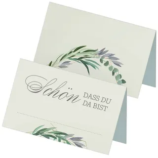 itenga 24 x Tischkarten Platzkarten Schön dass du da bist Eukalyptus