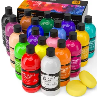 Nicpro 18 Farben Abwaschbares Temperafarbe für Kinder, 250 ml Fingerfarben Kinder Ungiftig, Fingermalfarbe für Kunst, Handwerk diy, Poster, Schule, Weihnachten, Party, Klassenzimmer