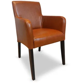 Quattro Meble Echtleder Esszimmerstühle Massivholz Stühle David Arm Lederstühle Sessel mit Armlehnen Echt Leder Antique Tabac Esszimmer Stuhl