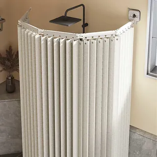 Duschvorhang Ohne Bohren,duschvorhangstange L/u Form Und Starker Saugnapf, Faltbarer Duschvorhänge Anti Schimmel Wasserdicht/waschbar Für Eckdusche, Shower Curtains,White-5-Folds