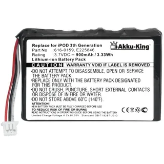 Akku-King Akku kompatibel mit Apple 616-0159, E225846 - Li-Ion 900mAh - für iPod 3, III. Generation