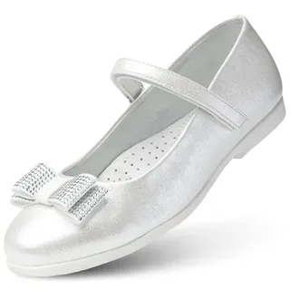 WK Mary Jane für Mädchen mit Lederinnensohle | Kommunionschuhe mit Klettverschluss | Ballerinas für Prinzessin | Schuhe für Hochzeitskleider (Weiß, EU Schuhgrößensystem, Jugendliche, Numerisch, M, 37) - 37 EU