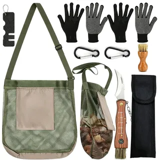 Pilzmesser mit Bürste und Lineal,Tragbar Pilzsammler Set,Pilzmesser mit Bürste,Schwammerlmesser mit Pinsel zum Aufklappen,Pilzpflückmesser mit Tasche ,für Pilzsammler,Schwammerlmesser mit Kompass