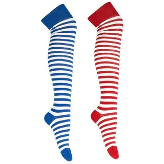 Goldschmidt Kostüme Kniestrümpfe Overknees rot + blau weiß blau|bunt|rot