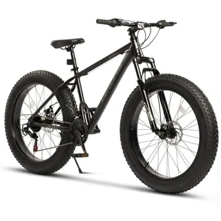 Fatbike 26 Zoll Mountainbike 4,0 Fatbike MTB für Herren Damen, Jungen 21 Gang Tourney Schaltwerk, Kettenschaltung, (hochwertiger Rahmen, mechanische Scheibenbremse), Fat Bike Mountainbike