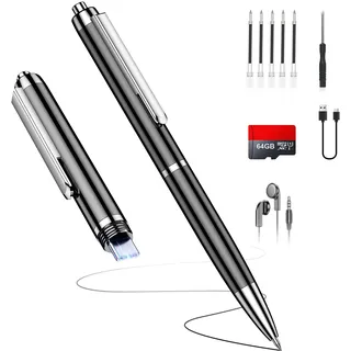 Diktiergerät mit USB-C, 64GB Aufnahmegerät,1600h Speicher Voice Recorder, Wiedergabe mit DSP-Rauschunterdrückung & HD-Audio, Digitales Diktiergerät für Unterricht, Meetings, Interviews