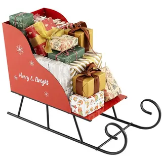 COSTWAY Weihnachtsfigur Deko Schlitten, Santaschlitten, für Weihnachten, Schlittenkorb, Weihnachtsdeko rot 31 cm x 50.5 cm x 73.5 cm
