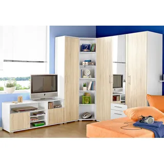 Priess Jugendzimmer-Set PRIESS Schlafzimmermöbel-Sets mit 3-trg. Kleiderschrank, weiß (weiß, struktureichefarben hell) Komplett-Jugendzimmer Schlafzimmermöbel-Sets