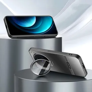 TIANYUE Hülle für vivo X100 Pro, Slim Shell Film Integrierte Handyhülle mit Objektivdeckel der Kamera, PC Hard Cover mit Halterung für vivo X100 Pro-Schwarz