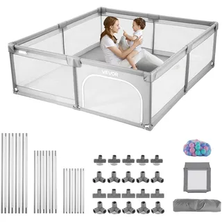 VEVOR Baby-Laufstall, 200x149 cm, Spielstall für Kinder, Zaun-Spielplatz für drinnen & draußen mit 50 Ozeanbällen, Tür mit Reißverschluss & atmungsaktivem Netz, Sicherheits-Aktivitätszentrum