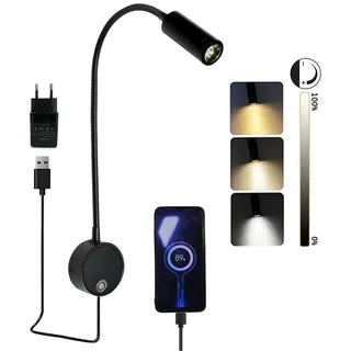 Leselampe Wandmontage LED Wandleuchte mit Touch Schalter Dimmbar Schwanenhals Lampe, Leselicht Wand mit USB-Anschluss, Bettlampe Wandlampe Innen mit Stecker und Kabel für Schlafzimmer Bett Kopfteil