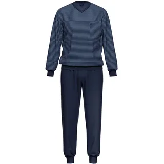 Schlafanzug AMMANN "Schlafanzug lang Men / Nightwear", Herren, Gr. 58, blau, Obermaterial: 62% Baumwolle CO. 38% Polyester PES., Homewear-Sets Schlafanzug