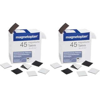 magnetoplan Takkis im Spender, 45 Stk.| Magnetplättchen, selbstklebend | Flexibles Befestigen für Haushalt + Büro | Ideal als Magnet für Magnettafel | Magnetische Fotoecken selbstklebend | BxH 30x20mm
