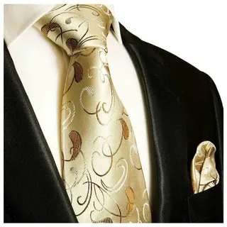 Paul Malone Krawatte Herren Seidenkrawatte und Tuch paisley brokat 100% Seide (Set, 2-St., Krawatte mit Einstecktuch) Breit (8cm), braun gold 915 braun normal | 8 cm x 150 cm