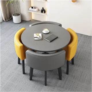 Rezeption Tisch Und Stuhl Kombination,1 Tisch 4 Stühle,Couchtisch Und Stuhl Set,Kleine Konferenzraumtische,Verhandlungstisch,Platzsparende Möbel Büro Konferenztische Büro Empfangsraum ( Color : Yellow