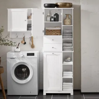 SoBuy Badezimmer-Hochschrank mit 2 Schubladen Weiß 60x37x171cm Nordisch