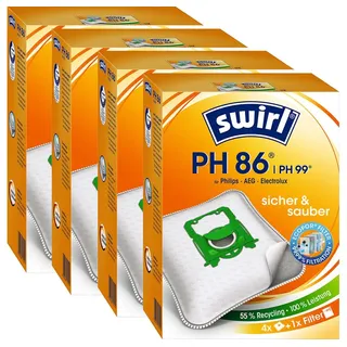 Swirl Staubsaugerbeutel Swirl PH86/PH99 PH86 / PH 99, passend für Philips AEG Electrolux Volta Staubsauger, inkl. 4 Filter - zuschneidbar, 16 St., Optimale Passform, MicroPor® Plus-Qualität für lange Nutzungsdauer weiß