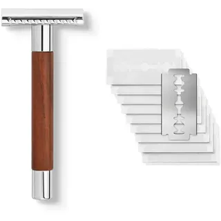 Störtebekker Shaving Accessories Störtebekker® Rasierhobel 'Solingen' mit Walnuss Holzgriff - inkl. [+10 Klingen] - Geschenkidee - Nassrasierer in Premium-Qualität aus Edelstahl - Made in Germany