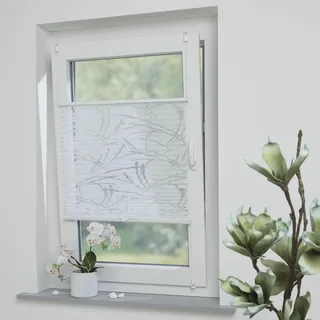 Plissee mit ausgebranntem Motiv Lines, halbtransparent, ohne Bohren oder Schrauben, inkl. Klemmträger, Breite: 65 cm/Länge: 130 cm, Farbe: weiß