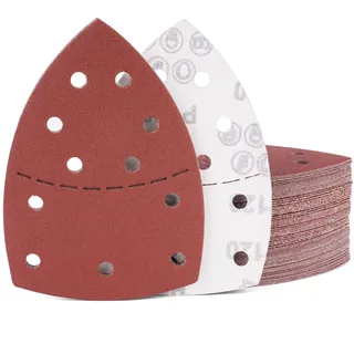 60 Stück Schleifpapier Dreieckschleifer Set 105x152 mm (93x93x93 mm), 11-Loch 120 Körnung, für Bosch PSM 100A, PSM 160, PSM 200 AES, PSM 18, PDA 180, für Holz, Metall, Kunststoff