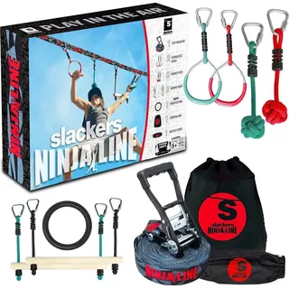 Donic Schildkröt Schildkröt 980024 - Fun Sports, Slackers Ninja Line Starter Set, 11 Meter Hangelparcour, tolles 11-teiliges Komplettset, auch als Slackline nutzbar, mit 7 Hindernissen