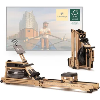Sportplus Rudergerät für Zuhause Wasser - Wasserrudergerät Designed in Germany FSC®-Zertifiziert - Rudergerät Wasser klappbar Robustes Eichenholz - Premium Rudermaschine Holz bis 180 kg & 200 cm