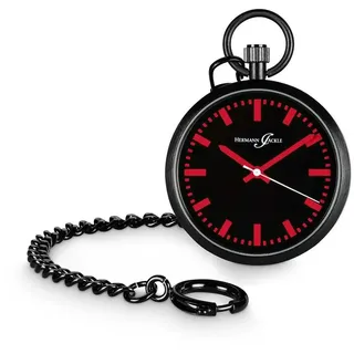 Hermann Jäckle Taschenuhr "Berlin Rot" Quarzwerk, 43 mm, Mineralglas, mit Kette & Etui, – Elegante Herrenuhr im modernen Design schwarz