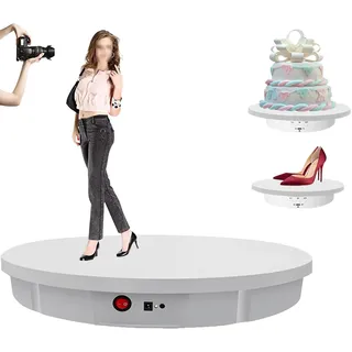 QIeAny 42/52/60 cm Elektrischer Drehteller, Mit Fernbedienung, Tragkraft 100 Kg, 2-Wege-Drehung: 45/90°/180°/360°, Geräuscharm: 40-50 DB, Für Vitrinen/Schaufenster,42cm,White