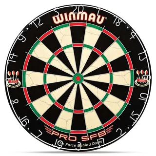 Winmau Dartscheibe, Borsten Dart Scheibe Pro SFB, Darts, Steeldart, Sisal Dartboard mit 3 Stahldarts & 3 Softdarts, stabiler Metall-Nummernring, Darts-Spiel