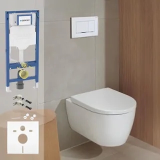 Geberit Komplettset Duofix Element, iCon WC mit WC-Sitz und Sigma 20 squareBetätigungsplatte, Badkeramik,