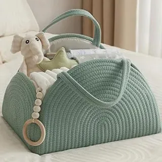 YUEMING Baby Windel Caddy Organizer, Tragbarer Wickelorganizer mit Fächern und Griffen, Wickelkorb Baby, Wickelkorb Organizer, Wickeltascheorganizer, Geschenke für Neugeborene (Grün)