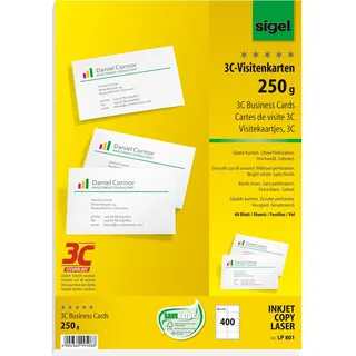 Sigel Visitenkarten LP801 satiniert weiß 250 g/qm, 400 St.