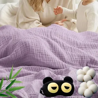 Alpenfaser Musselin Decke, Premium Muslin Blanket 150 x 200 cm, 100% Cotton Musselin Decke Erwachsene, Soft Lightweight Summer Blanket, Sofa Throw, Couch Blankets,All Seasons (Lila,150x200cm)
