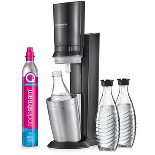 Sodastream Crystal 3.0 schwarz + 3 Glaskaraffen + Zylinder