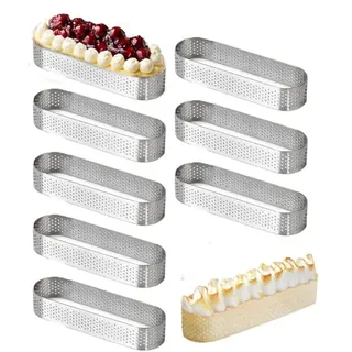 Tiamu 8 Pack Ovale Tortenring Tartelette Förmchen Dessertringe, Perforiert Kuchenform Mousse Ring, DIY Französisch Obstkuchen Backform, Antihaft Kuchenringe zur Gebäck, Törtchenformen(9.4 * 2.8 * 2cm)
