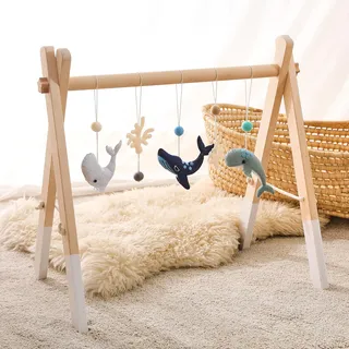 Promise Babe Spielbogen Baby Holz Baby Gym Holz Baby Spielbogen Neugeborenen Spielzeug Spielbogen Activity Center Baby Meerestier Design Abnehmbar Spielebogen Babies Holz