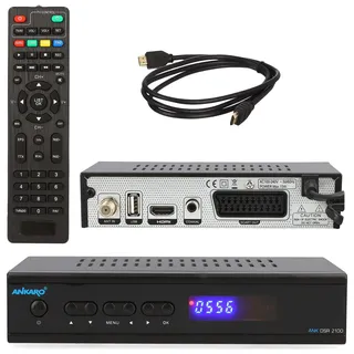 Ankaro 2100 DSR HD Sat Receiver mit PVR Aufnahmefunktion für Satellitenschüssel, AAC-LC Audio, Einkabel tauglich, HDMI,SCART, KOAXIAL, USB 2.0, Timeshift, Receiver für Sat Fernsehen + HDMI Kabel