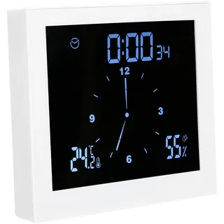 Cocoarm Badezimmeruhr mit Saugnapf Duschuhr Wasserdicht Badezimmer-Uhr Digitale Luftfeuchtigkeit Temperatur Digitaluhr Timer Uhr Hygrometer mit Timer Alarm für Küche Badezimmer(Weiß)