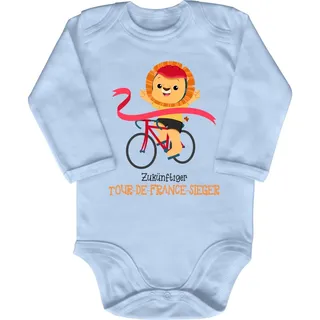 Blauer-Storch Baby Body in Hellblau Löwe auf Fahrrad, Zukünftiger Tour-de-France-Sieger Spruch Geschenk zur Geburt zum Geburtstag für Kleinkind Langarm Bio Baumwolle - 3-6 Monate