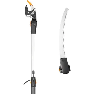 Fiskars Schneidgiraffen-Set, 2-teilig, Bypass Teleskop-Schneidgiraffe UPX86 (Länge 2,4 – 4 m) und Baumsäge für Bypass Teleskop-Schneidgiraffe UPX86 und UPX82 (Länge: 46 cm), 1077330