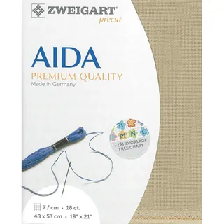 Zweigart AIDA precut 18 ct. Fein-Aida 3793 Farbe 309 beige, Handarbeitsstoff für Kreuzstich 48x53cm