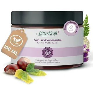 BitterKraft! Bein‐ & Venensalbe 100 ml – nach Hildegard von Bingen – natürliche Durchblutungs-Pflege mit Rosskastanie & Rotweinblättern – ohne Zusatzstoffe – 100 % Natur – Made in Germany