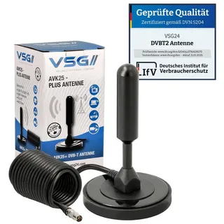 VSG VSG24 DVBT2 Antenne - HDTV Zimmerantenne für Fernseher, max. Signalqualität durch ALU-Kern, 5m Kabel DVB-T2 Antenne Fernseher freenet tv innen außen