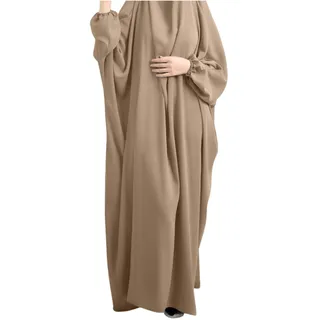 Muslimische einfarbige lose einteilige Gebetskleid volle Abdeckung mit Kapuze islamischer Abaya Kaftan mit Hijab konservative Kleidung Gebetskleid Ramadan, khaki, Einheitsgröße - Einheitsgröße